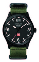SWISS ALPINE MILITARY big date Ref. 1744.1677SAM 2-window date display RHD 7003.B quartz black PVD NATO strap