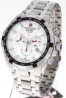 SWISS ALPINE MILITARY star fighter Ref. 7043.9132SAM STEEL-WHITE BRACELET 46MM QUARTZ CHRONOGRAPH CAL. RHQ 5030.D