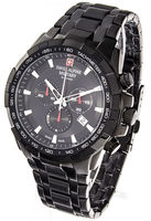 SWISS ALPINE MILITARY star fighter Ref. 7043.9177SAM PVD BLACK STEEL BRACELET 46MM QUARTZ CHRONOGRAPH CAL. RHQ 5030.D