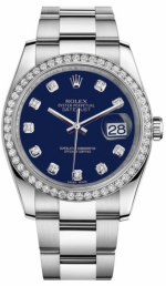 ROLEX DATEJUST 36 REF. 116244 OYSTERSTEEL-WHITE GOLD-DIAMONDS, BLUE DIAMOND DIAL, SELF-WINDING CAL. 3135