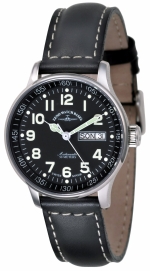 ZENO-WATCH BASEL Femina stainless Lady Pilot Medium Size Day Date Black Ref. 336DD-a1 Self-Winding Cal. ETA 2836