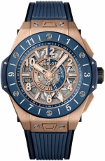 HUBLOT BIG BANG UNICO GMT KING GOLD BLUE CERAMIC 45MM REF. 471.OL.7128.RX CAL. HUB1251
