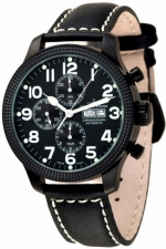 ZENO-WATCH BASEL Oversized (OS) pilot Clou de Paris Chronograph PVD Black Ref. 8557TVDD-Xbk-a1 Self-Winding Cal. Valjoux 7750 Ltd/300