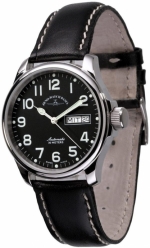 ZENO-WATCH BASEL Basic Pilot Day Date 37mm polished SS Ref. 12836DD-a1-Saphire  ETA 2836 Self-Winding Caliber