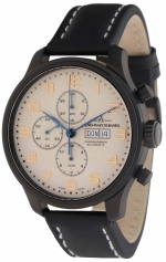 ZENO-WATCH BASEL Oversized (OS) retro CHRONOGRAPH DAY-DATE PVD BLACK REF. 8557TVDD-BK-f2 VALJOUX 7750 CALIBER